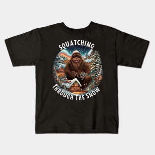 Bigfoot Squatching Through The Snow Christmas Xmas Kids T-Shirt